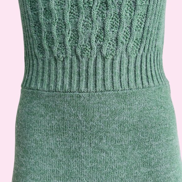 Tulle Office Siren Curvy Cable Knit w Rib Bodice Belt Back Sage Sweater Dress M - Picture 7 of 13